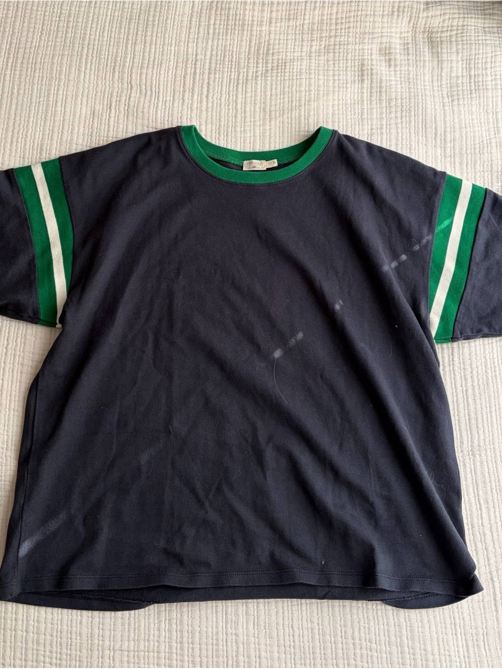 Women’s Faherty Navy Tee with Green Accent Stripes